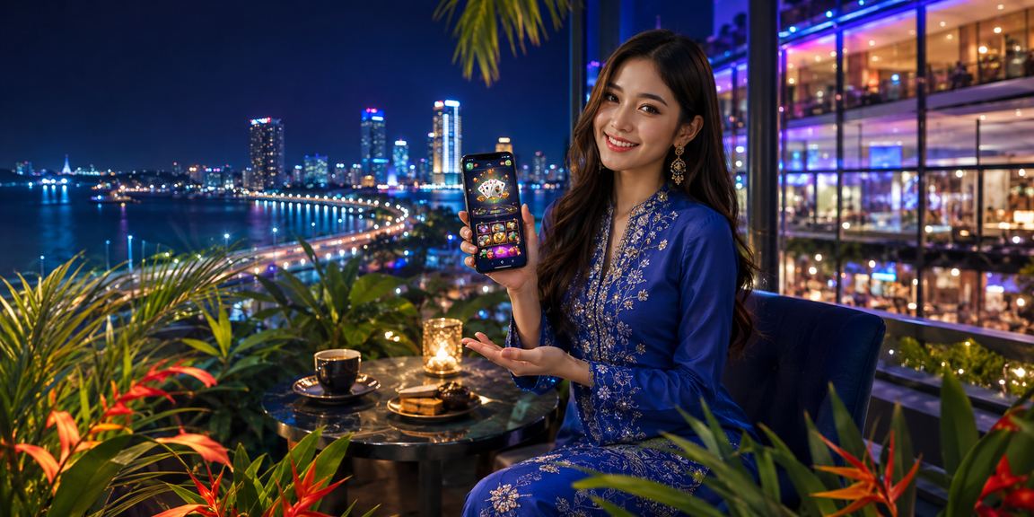 Pemain wanita berbaju kurung di Johor menggunakan telefon untuk loteri dalam talian 4060
